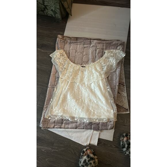 I.N. San Francisco Off Shoulder White Lace Sheer Floral Blouse.XL Cottagecore - Picture 5 of 12